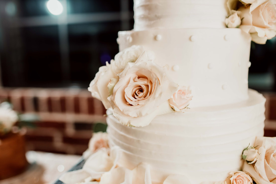 close up of wedding cake flowers 