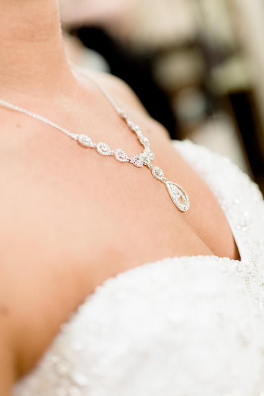 Close up of wedding necklace